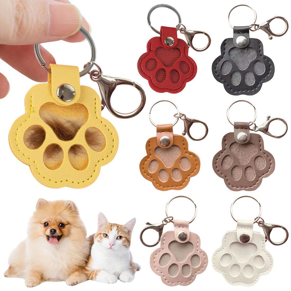 Adorable Paw Print Keychains Commemorative Pet Hair Storage Bag Keychain Cat Dog Fur Container Pendant for Pet Lovers
