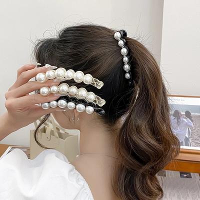 Fermacapelli con Perle a Banana per Donne Coda di Cavallo Pinza a Pinza Dolce Fermacapelli Ragazza Fermagli per Coda di Cavallo Pinze per Capelli Accessori per Capelli