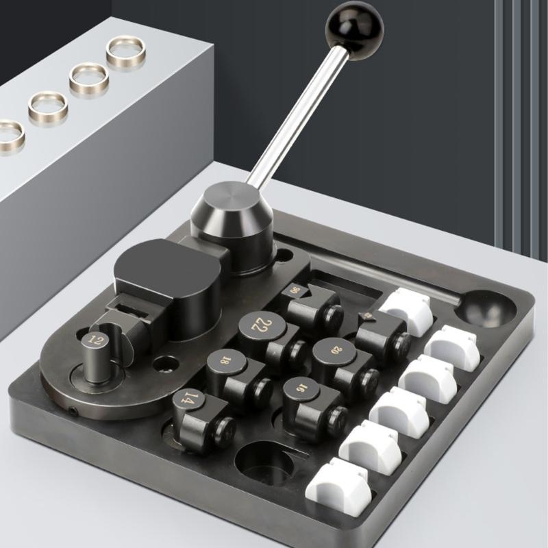 Jewelry Ring Bender Machine Manual Lever Forming Tool with 6 Nylon and 6 Metal Dies, Mounted Base for Ring Shaping Tasks and Jewelry Work