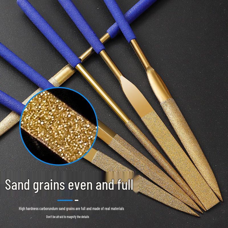 Sada diamantových pilníků Lionwei s titanovým povlakem - 3", 4", 5" Různé ploché, malé a trojúhelníkové pilníky pro broušení slitin.