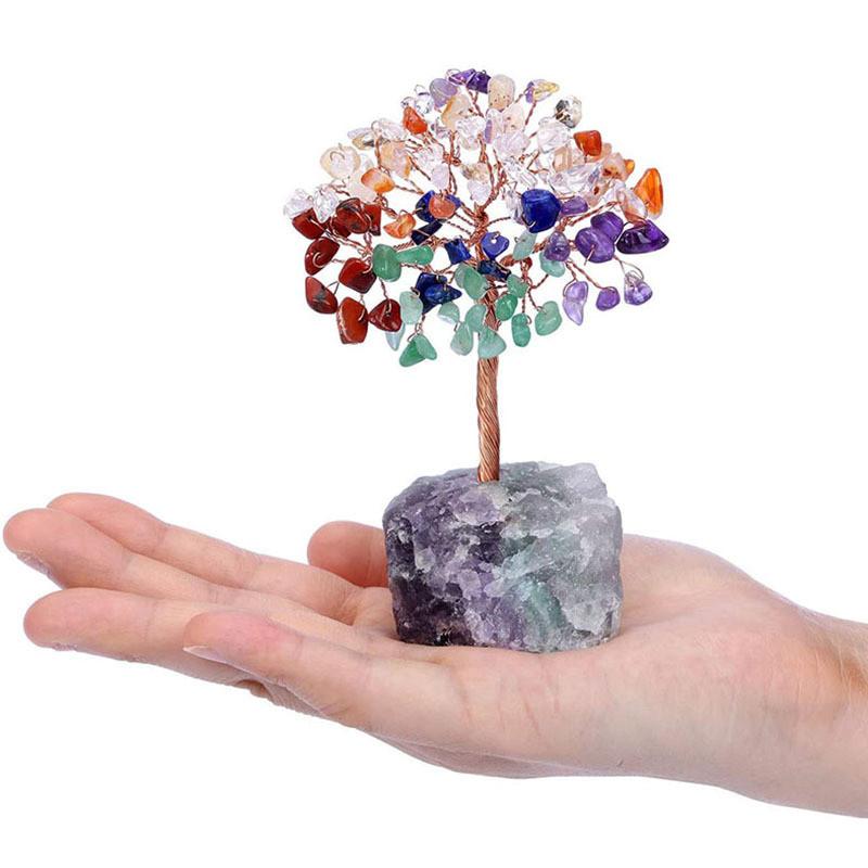 Natural Crystal Colorful Tree Ornament Irregular Base Craft Tabletop Decoration