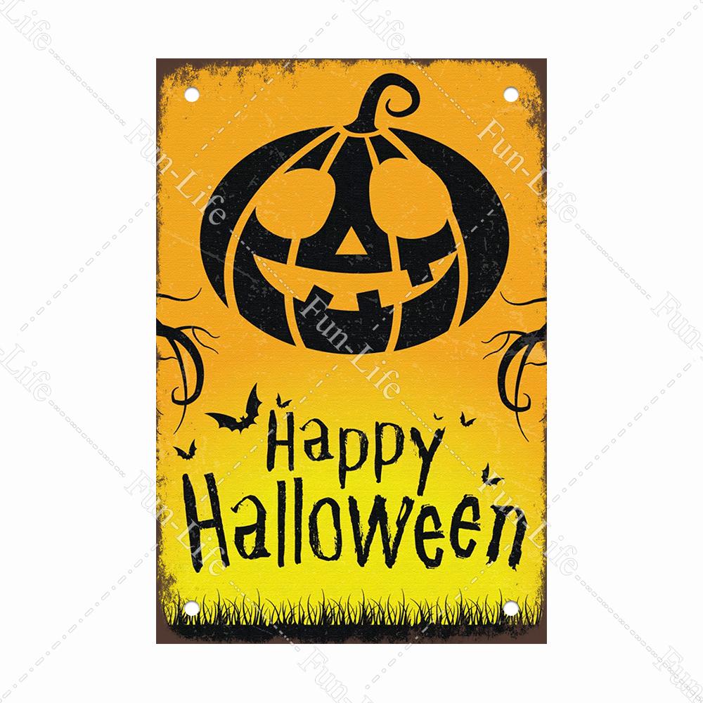 Black Cat Happy Halloween Vintage Metal Signs Halloween Party Poster Pumpkin Metal Tin Plaque Bar Pub Cafe Wall Home Decor