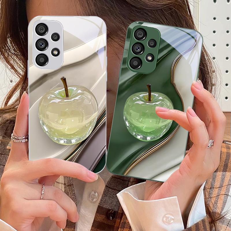 Transparent colored apple For Samsung Galaxy S10 4G S20 11E 30 S21 22 S24 Fe Pro S23 S25 Ultra 5G S9 Tempered Glass Phone Case