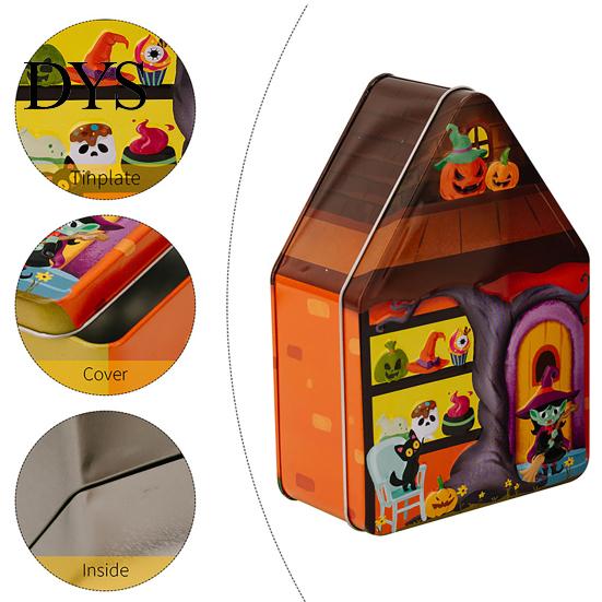 Decorative Metal Containers for Candies Halloween Tin Candy Box, Haunted House Pumpkin Bat Print Storage Jar Party Favor Boxes Favors, Small