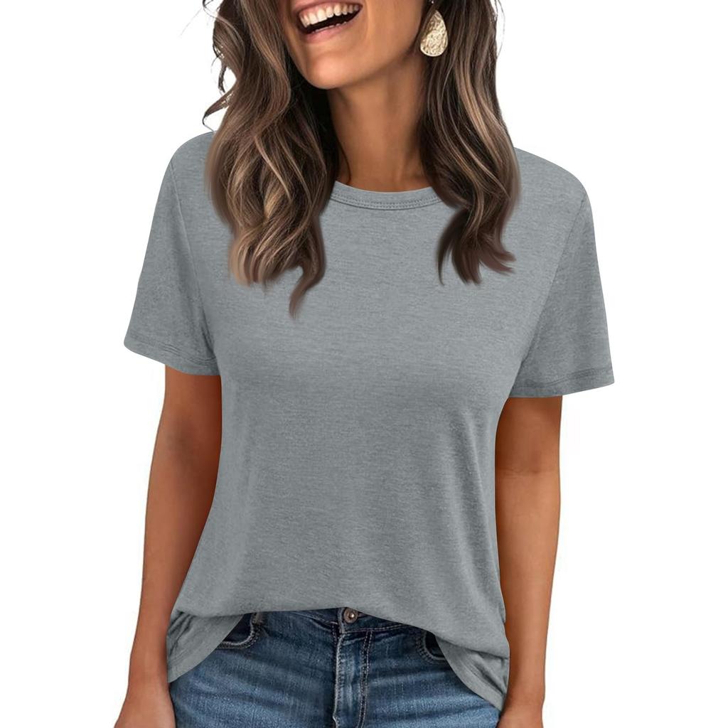 Damenmodisches und lässiges einfarbiges Basic-Oberteil mit Rundhalsausschnitt und kurzen Ärmeln