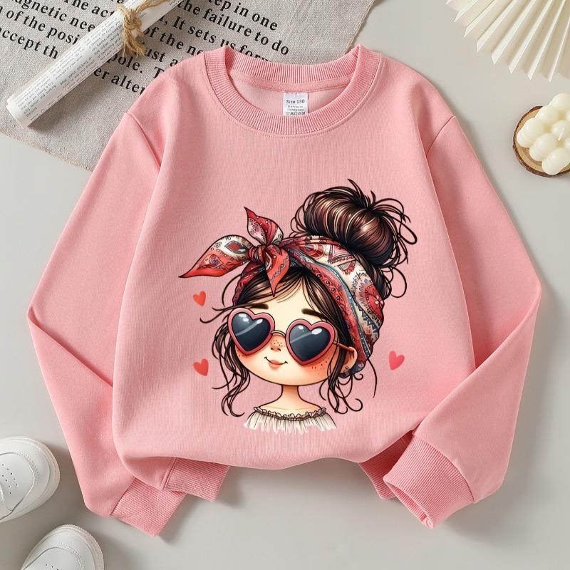 Kids Crewneck Long Sleeve Sweatshirt, Red Bandana Heart Fashion Glasses Print