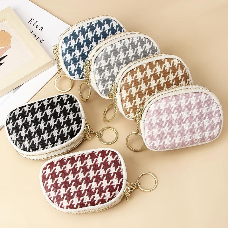Women's Genuine Leather Mini Coin Purse with Key Ring - Motorcycle Style and Top Cowhide Zipper Wallet