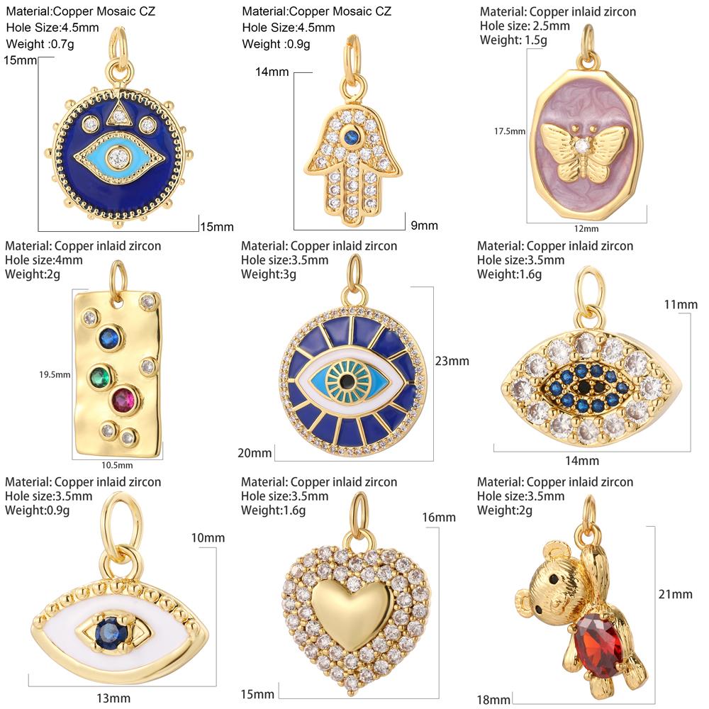 Evil Blue Eye Flower Heart Charms for Jewelry Making Cute Bird Butterfly Bear Gold Color Dijes Diy Earrings Necklace Bracelet