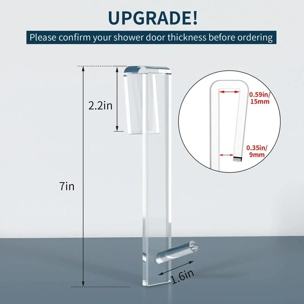 Akryl baderomsdusjdørkrok over glassdør Dusjhåndklestativ Stansefri badekåpehenger Gjennomsiktig håndklekroker