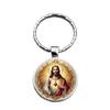 Moderne minimalistische Glaslegierung Schlüsselanhänger mit Herz Jesus Charakter Anhänger zum Verschenken