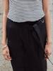 Muse Lily Side String Belted Satin Cargo Long Skirt-Black