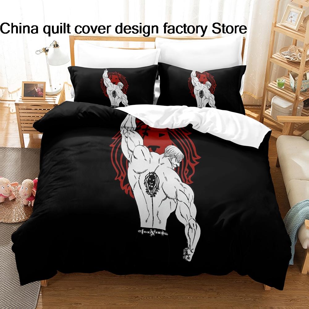 3Pcs TheSevenDeadlySins Bedding Set 3D Print Dragon's Sin of Wrath Duvet Cover Pillowcases for Teens Fans Room Decor Gift