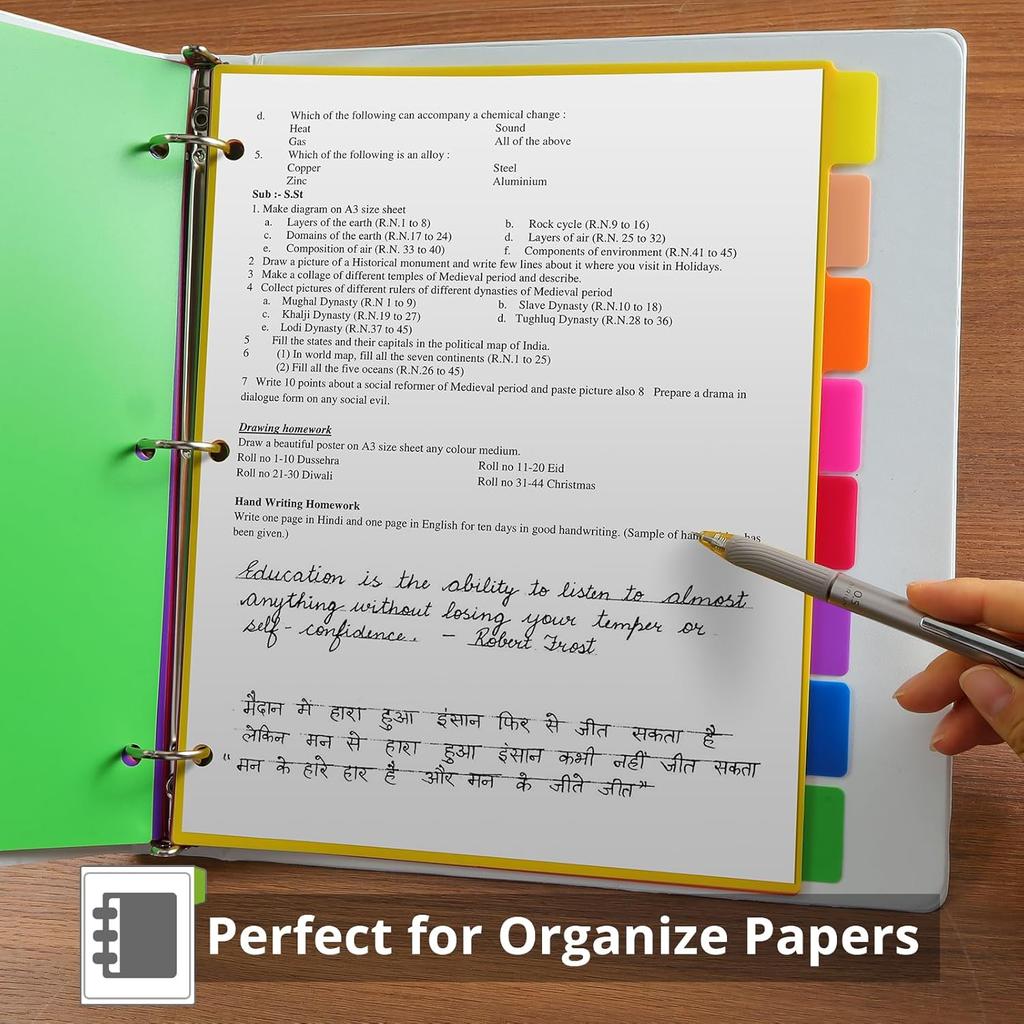 Binder Dividers with Tabs, 8 Tab Sturdy Plastic Dividers for 3 Ring Binder, Colorful Dividers for 3 Ring Binder Page Protectors, 3 Ring Binder