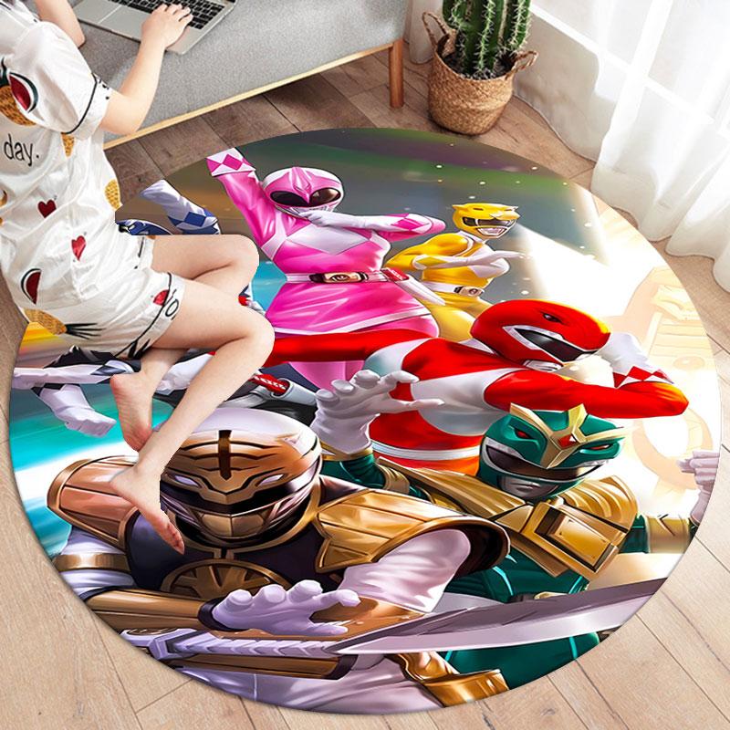 Mighty Morphin Power Rangers Round Area Rug,Carpet Rug for Living Room Bedroom Sofa Playroom Decor,Non-slip Floor Mat