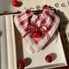 1pc sweet red plaid cherry colon hair ring, high elastic cherry bow square scarf hair ring hair ornament