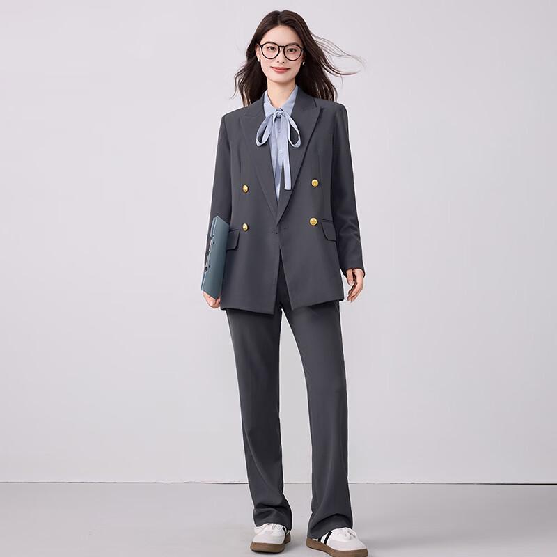 Women s Double-Breasted Gold Button Suit Set 4XL