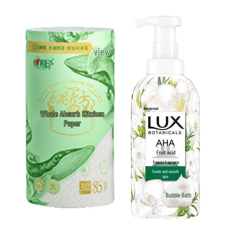 Lux Plant Essence Bubble Bath & H-Kin Kitchen Towel Bundle