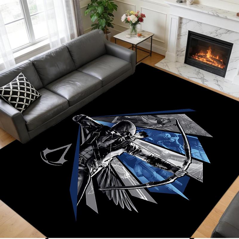 Anti‑Slip Crystal Velvet Floor Rug, Assassins Creed Design Carpet for Indoor Living Bedroom Home Decoration
