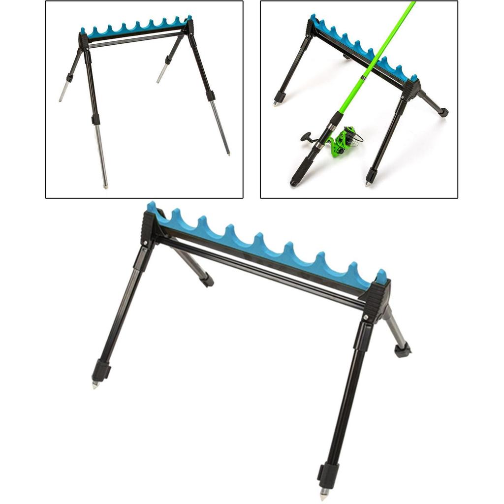 Fishing Rod Holder Stand 2 Section Telescopic Practical Ground Display Rack 8 Holes