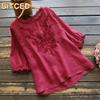Blusas y Camisas Casuales de Moda para Mujer Estampado de Color Sólido Mangas 3/4 Cuello Redondo