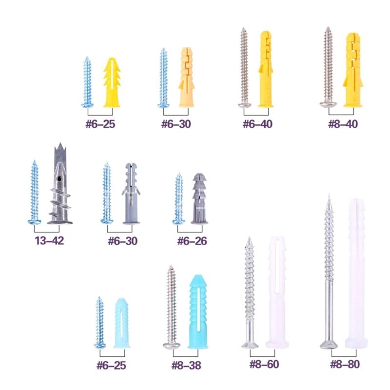220Pcs Plastic Drywalls Wall Anchors Screw Assorment Set Wall Plug Bolt Expansion Bolt Drywalls Plug&Self Tapping Screw