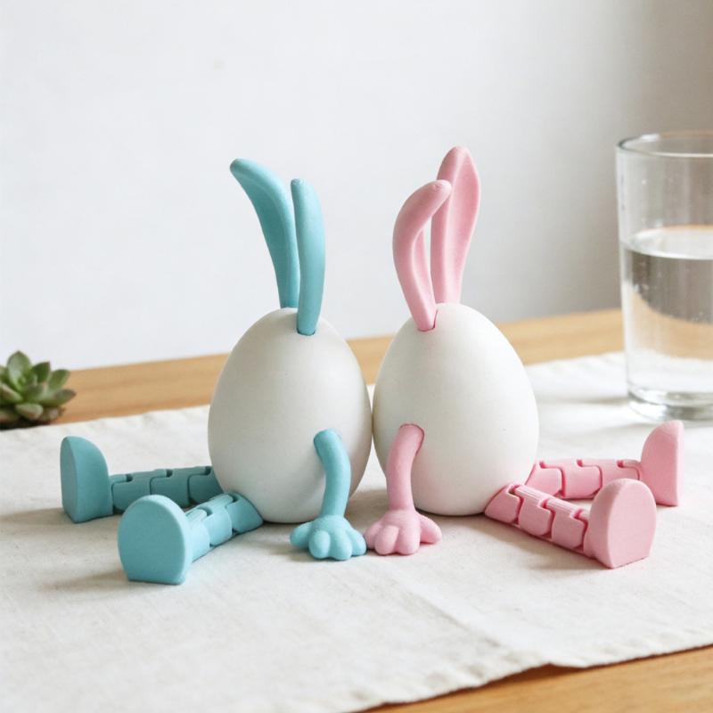 Flexible Joint Artistic Rabbit Egg Sculpture Modern 3D Printed Action Figure Ornaments, Minimalist Display Piece for Collectors