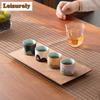 4pc/set Handdrawn Mountain Tea Cup Japanese Coarse Pottery Master Cup Meditation Cup Chazhan Set of Cups Water Jug Gift Box Set