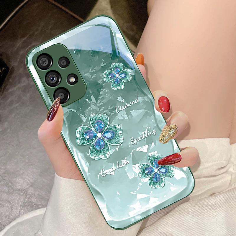 Gehärtetes Glas Handyhülle Für Samsung Galaxy S10 4G S20 11E 30 S21 21Fe 22 Pro S23 Ultra 5G S8 S9 Wasser Diamant Blumen Blätter