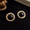 Needle Retro Light Luxury Style Round Geometric Earrings Women'S French Temperament Advanced Sense Black Agate Niche Fashion