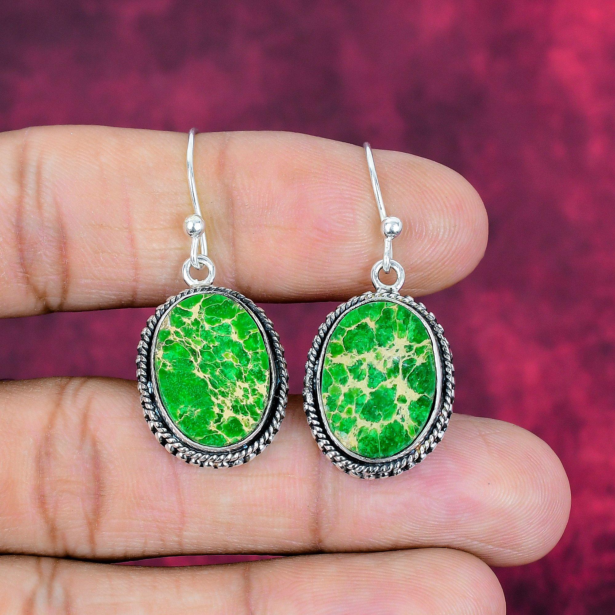 

Серьги из зеленого морского седимента, Ювелирные изделия из драгоценных камней из стерлингового серебра 925 пробы, Серьги ручной работы, Подарок для любви 2.83 Inches зелёный