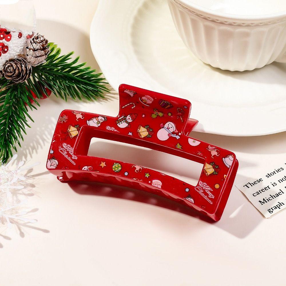 Acrylic Christmas Hair Clip Elk Christmas Tree Print Ponytail Hairpin Fashion Women Headwear