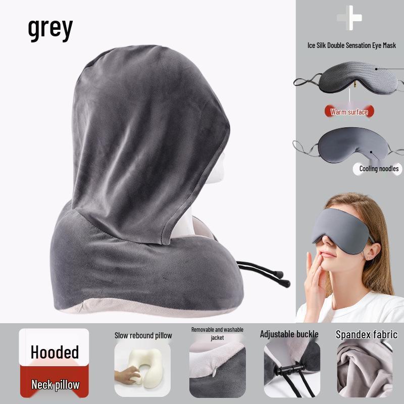 Reise U-förmiges Nackenkissen mit Kapuze aus Memory-Schaum zum Schlafen