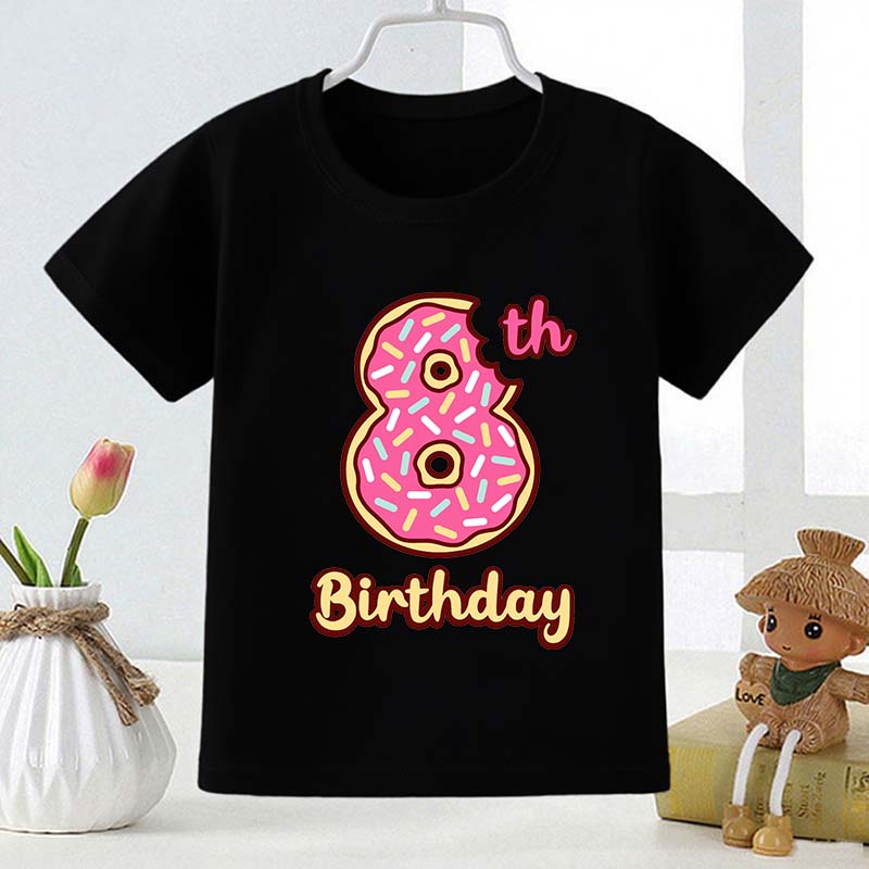 Cute Doughnut Number Print Cartoon Girls Clothes 1 2 3 4 5 6 7 8 9 Years Happy Birthday Summer Kids T Shirt Baby Boys T-Shirts