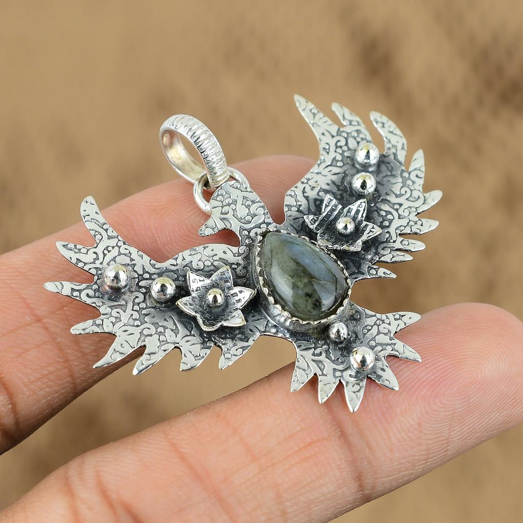 Sterling Silver Pear Labradorite Stone Wedding Eagle Anniversary Mother Pendant