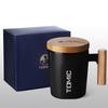 400ml Thermos-Style Stainless Steel Mug with Lid and Black Wooden Handle