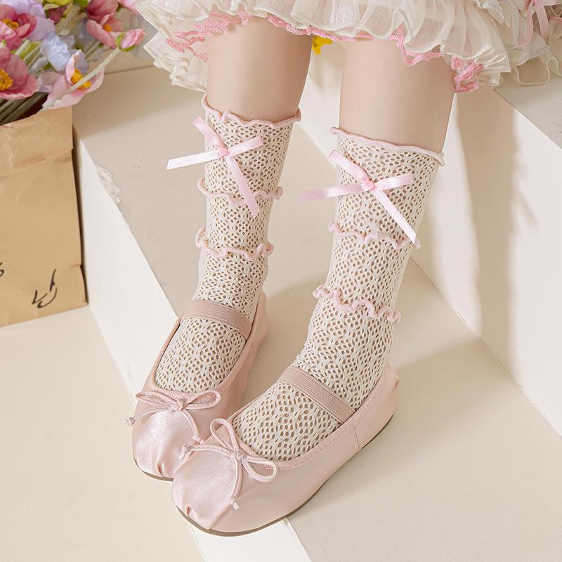 Sommer-Lolita-Socken für Mädchen im koreanischen Stil mit Spitze und Schleife, Prinzessinnen-Socken