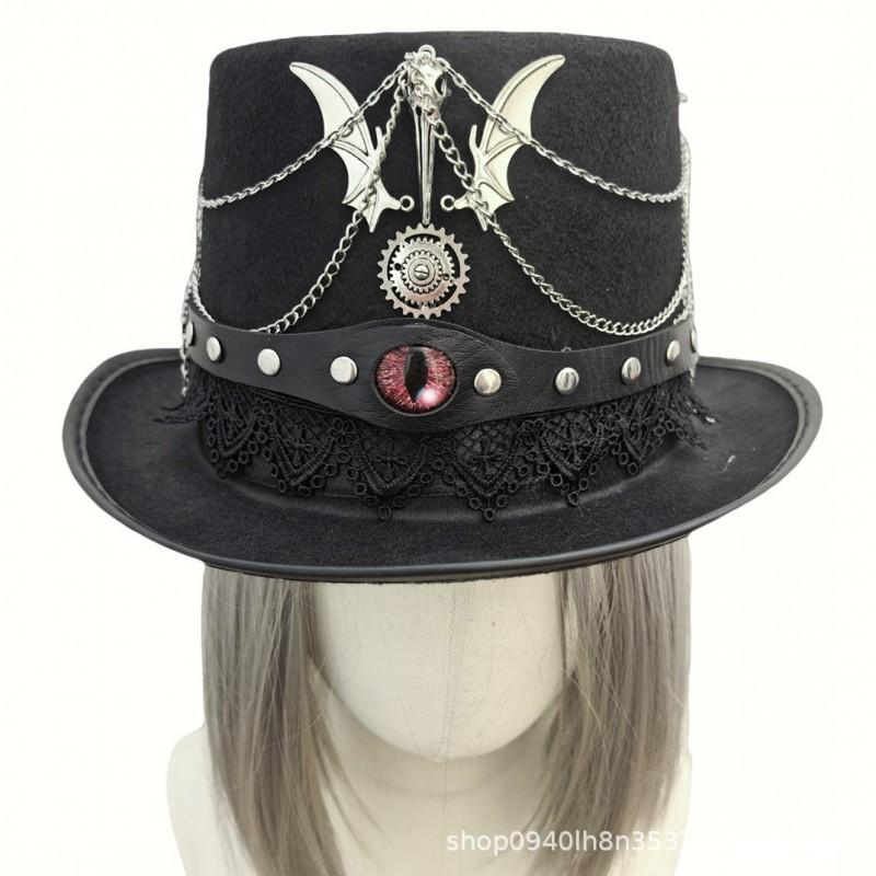 

Steampunk Top Hat Gothic Bat Wings Long Beak Gear Chain Devil s Eye Cos Ball чёрный