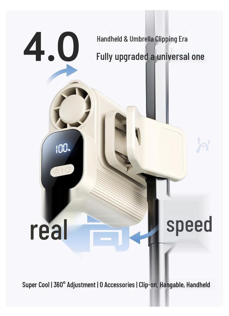 Multi-Functional Clip-On Fan: Waist, Umbrella & Bag Compatible for Outdoor, Construction, Cycling, and Cars.