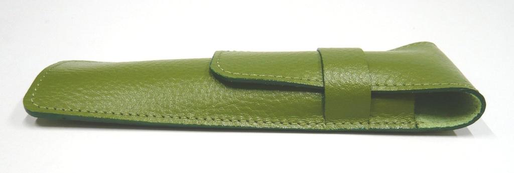 Grained Leather Pencil Case with Metallic Touch Stick and Retro Maple Ballpoint Pen Set Two-pack Yellow-Green (SASKI-ALL-HS47S-2)