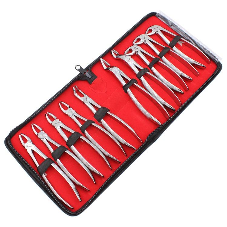 10pcs  Adults Stainless Steel Dental Extraction Forceps Pliers Kit Dental Surgical Tooth Extraction Forcep Pliers Kit