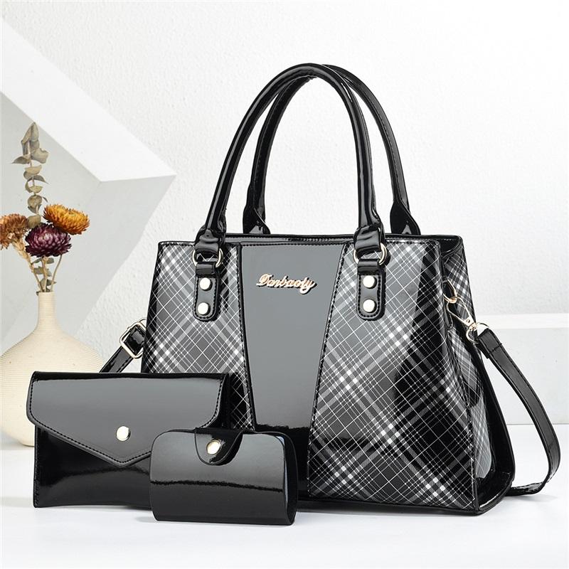 New Fashion Glossy Patent Leather Women Tote Bag 3 Pieces Set Versatile Single Shoulder Crossbody Daily Handbag