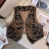 Nový Retro Národný Štýl Kvetinový Kardigán Vesta Dámska Móda Výšivka Skrátená Vesta Vintage Výstrih do V Bez Rukávov Dámske Vrchné Oblečenie Elegantná Vesta Topy