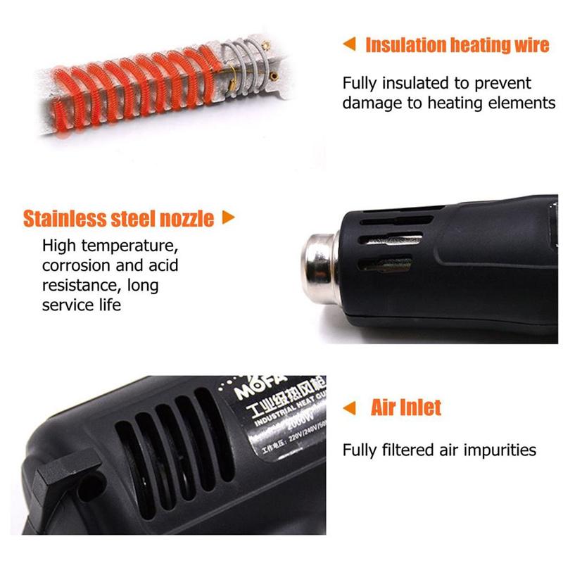 Air Gun 220V 2000W Advanced Temperatures Adjustable Electric Heat Gun Shrink Wrapping Industrial Building Hair Dryer