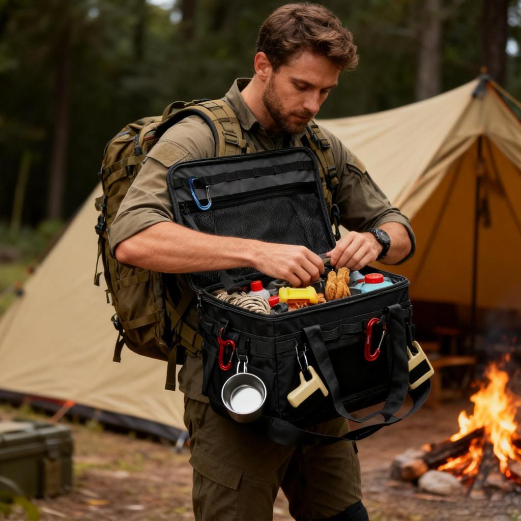 Camping Tote Bag 30L Foldable Cookware Organizer Utility Tote Bag With Handles For Outdoor Gear Kitchen Travel Cookware Tool