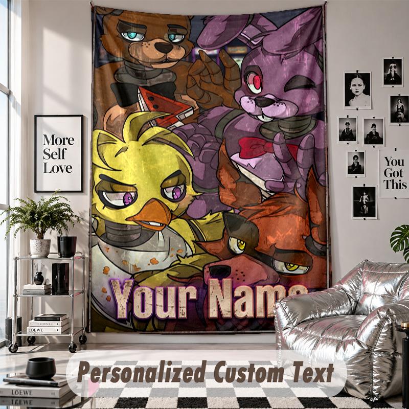 Wall Hanging Tapestry With Custom Name & Text, Five Nights At Freddy’s Decorative Tapestry For Bedroom