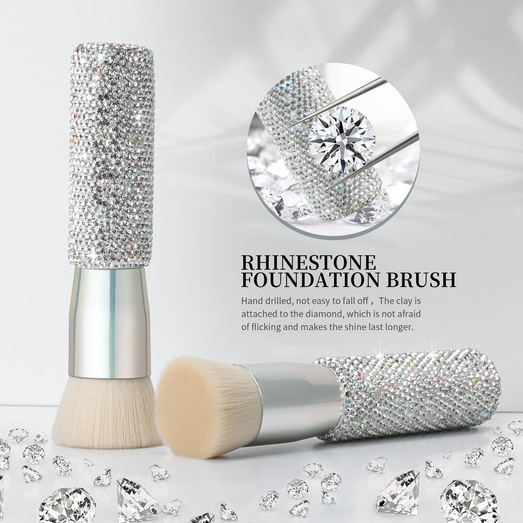 DUcare Rhinestone Foundation brush Diamond Bling Makeup Brush Flat Top Kabuki Brush, Synthetic Professional Liquid Blending Mineral Powder Makeup Tool