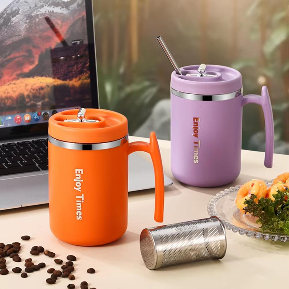 500ML Tea Cup With Strainer And Straw Stainless Steel Liner Coffee Mug With Lid Water Bottle Office Christmas Gift Drinkware