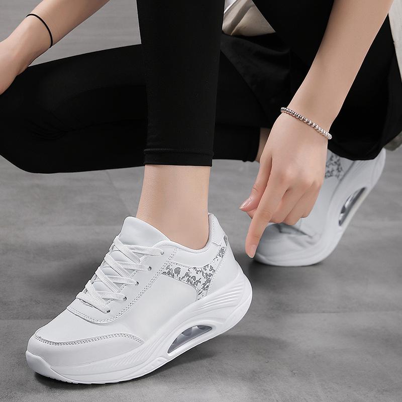 New women's shoes short white shoes student soft-soled sports and leisure shoes thick-soled heightening rocking shoes leather surface