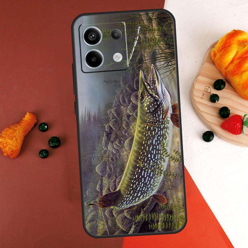 Pike Fish Fishing Lure Case For Xiaomi Redmi Note 14 13 Pro 9 10 11 12 Pro 10S 11S 12S Redmi 14C 13C 10C 12C Coque