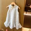 Summer Girls Chinese Embroidered Sleeveless Dress With Ruffles And Frog Buttons Princess Party Dress For Kids